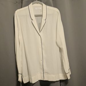 Everlane Piped Silk Notch Collar Shirt White